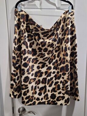 Addition Elle Leopard-Print Satin Midi Skirt Size 24